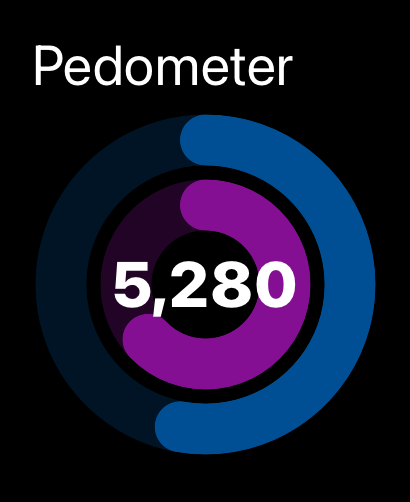 Pedometer Plus rings view on Apple Watch